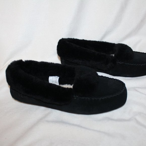 NIB UGG WOMEN'S SPILL SEAM SHEARLING SUEDE SLIPPERS BLACK - Picture 3 of 8